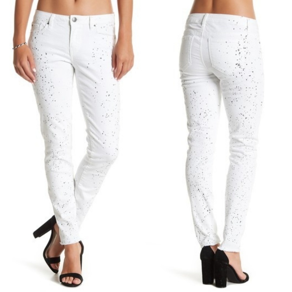 DEX WHITE & BLACK SPLATTER SKINNY JEANS 🆕 - Picture 1 of 8